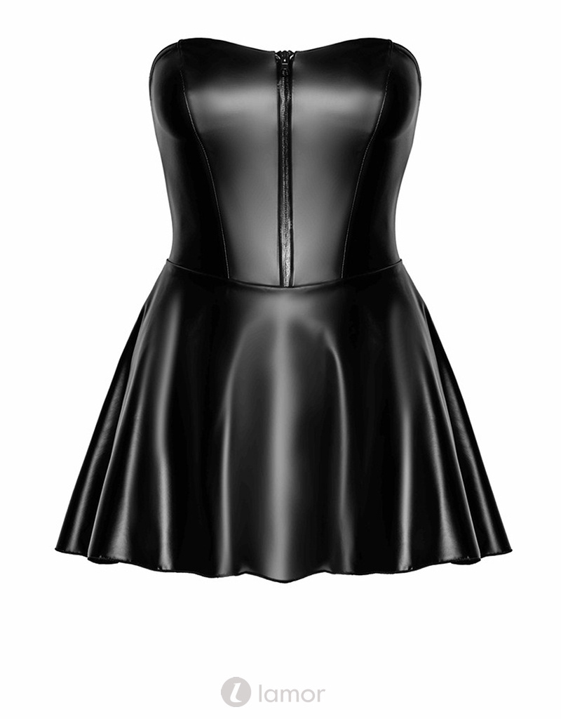 * NOIR handmade Strapless wetlook jurk met klokrok  Noir Handmade Libido Collection