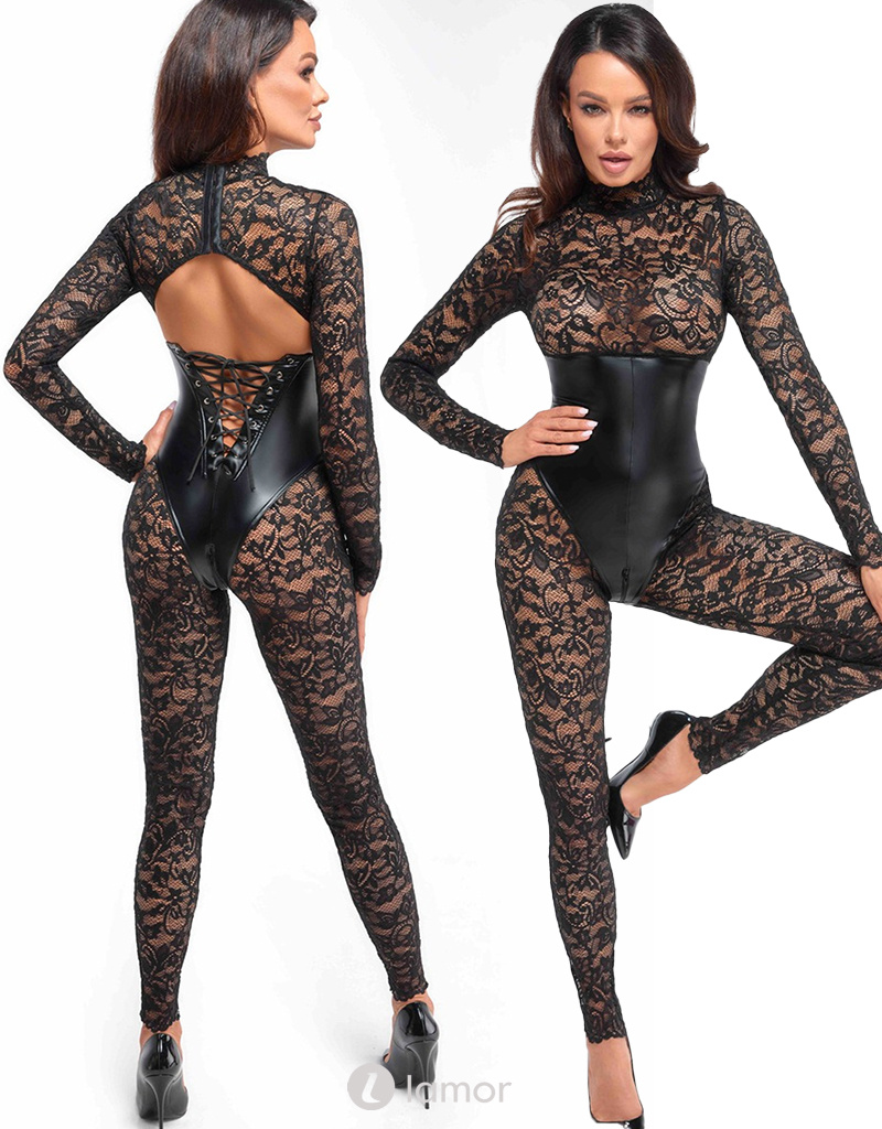 Image of * NOIR handmade Catsuit met onderborstkorset, F299 