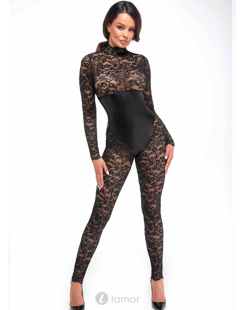 * NOIR handmade  Catsuit met onderborstkorset met bloemen print van Noir Handmade Libido