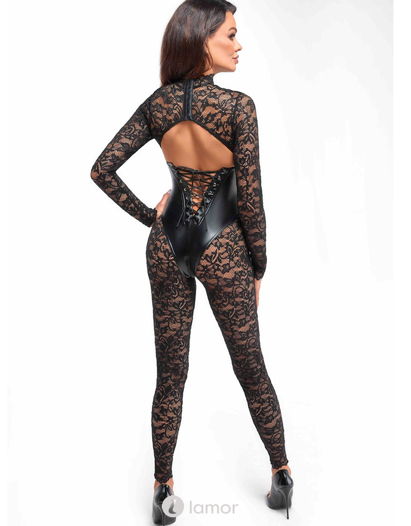 * NOIR handmade  Catsuit met onderborstkorset met bloemen print van Noir Handmade Libido