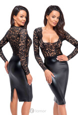 * NOIR handmade Wetlook halflange jurk met kant van Noir Handmade uit de collectie Libido