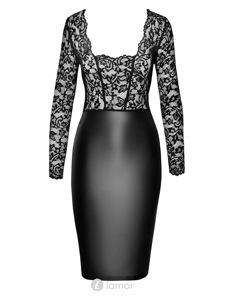 * NOIR handmade Wetlook halflange jurk met kant van Noir Handmade uit de collectie Libido