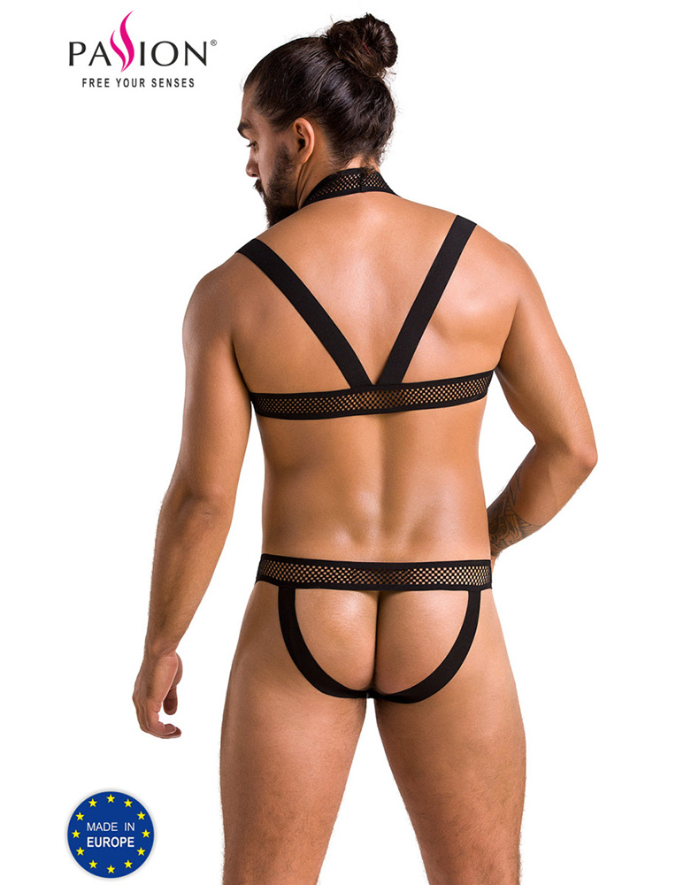 Sexy heren Jockstrap & Harnas  van lederlook en grof mesh materiaal  van Passion Menswear