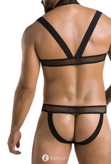 Sexy heren Jockstrap & Harnas  van lederlook en grof mesh materiaal  van Passion Menswear