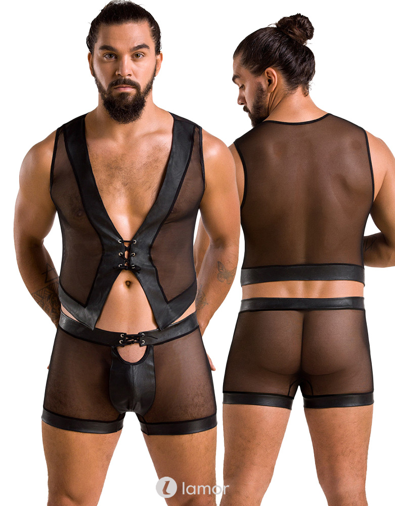 Sexy heren tule set short & Crop top van Passion Menswear