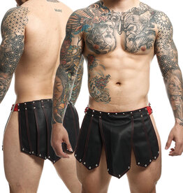 * MOB Eroticwear Lederlook gladiator rok, Roman zwart/rood