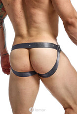 * MOB Eroticwear Sexy grijze heren Jockstrap van lederlook DNGEON Snap Jockstrap