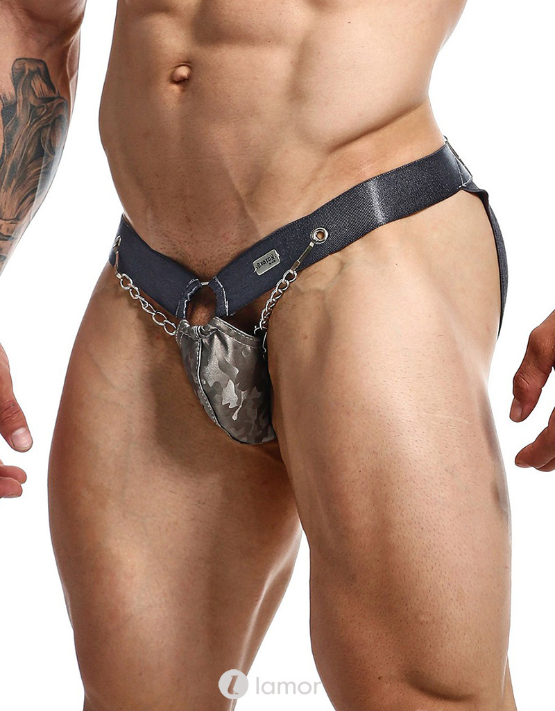 * MOB Eroticwear Sexy grijze heren Jockstrap van lederlook DNGEON Snap Jockstrap