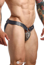 * MOB Eroticwear Sexy grijze heren Jockstrap van lederlook DNGEON Snap Jockstrap