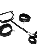 Ouch! by Shots Body Harness with Thigh and Hand Cuffs - Black