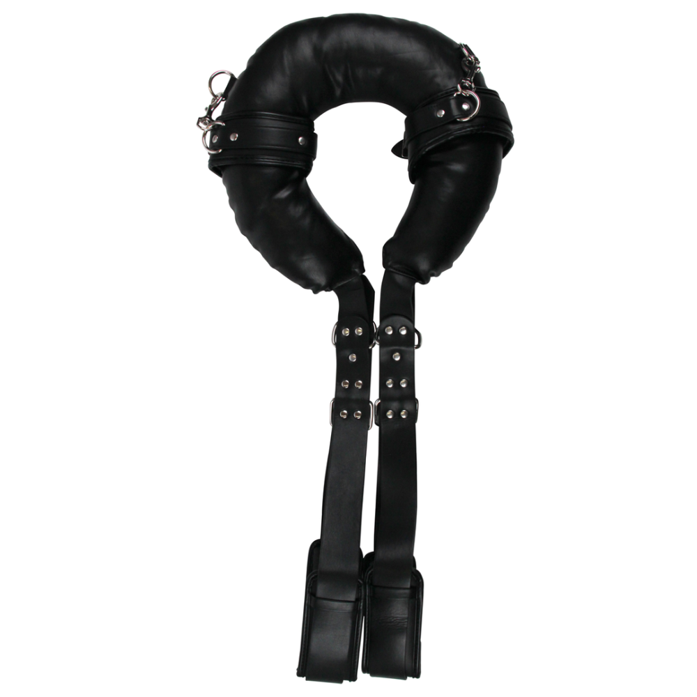 Ouch! by Shots Padded Thigh Sling with Hand Cuffs - Black