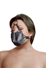 Ouch! by Shots Head Harness with Mouth Cover and Breathable Ball Gag - Black