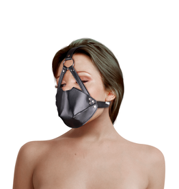 Ouch! by Shots Head Harness with Mouth Cover and Breathable Ball Gag - Black