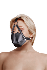 Ouch! by Shots Hoofdbeugel met Mondmasker en Stevige Ballgag - Zwart