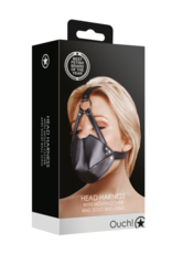 Ouch! by Shots Head Harness with Mouth Cover and Solid Ball Gag - Black