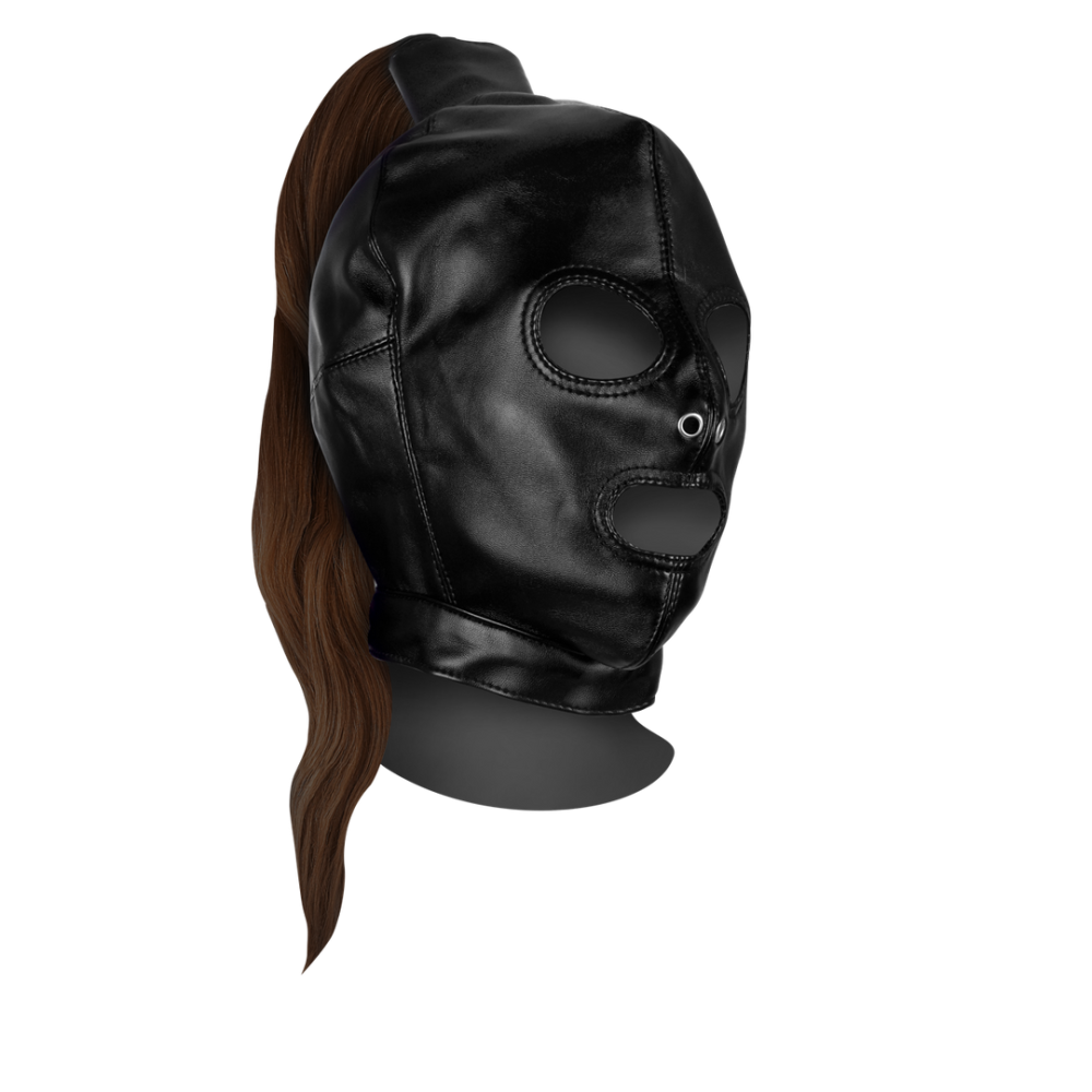 Ouch! by Shots Mask with Brown Ponytail - Black