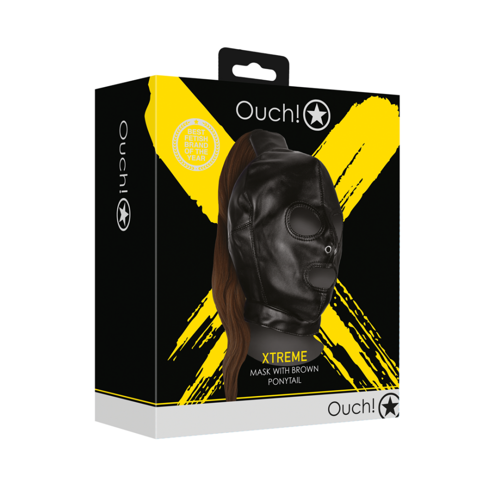 Ouch! by Shots Mask with Brown Ponytail - Black