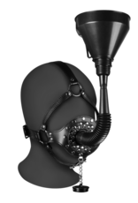 Ouch! by Shots Open Mouth Gag Head Harness with Funnel - Black