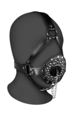 Ouch! by Shots Open Mouth Gag Hoofdharnas met Plug Stopper - Zwart