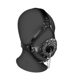 Ouch! by Shots Open Mouth Gag Hoofdharnas met Plug Stopper - Zwart