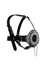 Ouch! by Shots Open Mouth Gag Head Harness with Plug Stopper - Black