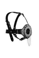 Ouch! by Shots Open Mouth Gag Hoofdharnas met Plug Stopper - Zwart