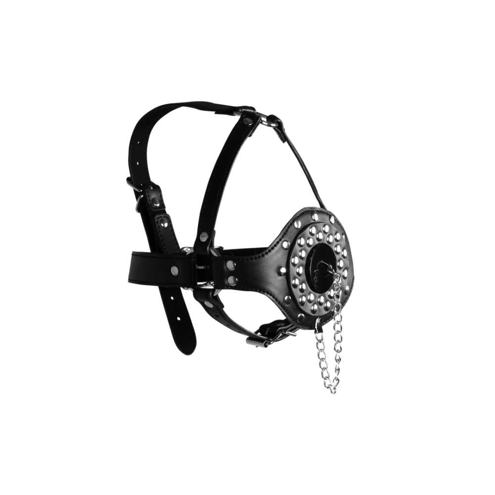 Ouch! by Shots Open Mouth Gag Head Harness with Plug Stopper - Black