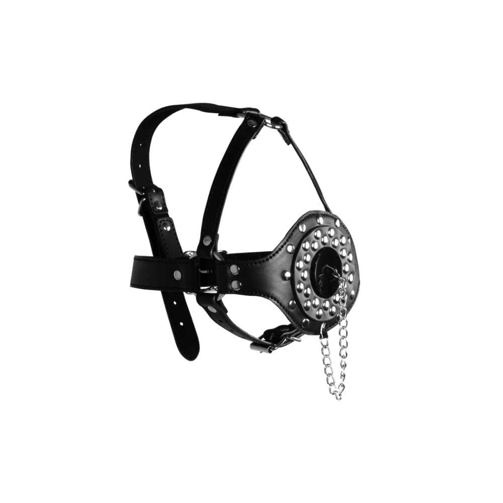 Ouch! by Shots Open Mouth Gag Hoofdharnas met Plug Stopper - Zwart