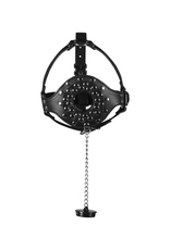 Ouch! by Shots Open Mouth Gag Hoofdharnas met Plug Stopper - Zwart