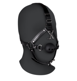 Ouch! by Shots Head Harness with Breathable Ball Gag and Nose Hooks - Black