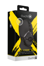 Ouch! by Shots Head Harness with Breathable Ball Gag and Nose Hooks - Black