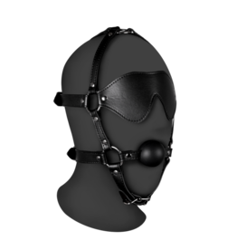 Ouch! by Shots Blindfolded Head Harness with Solid Ball Gag - Black