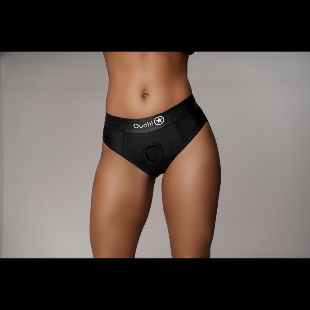 Ouch! by Shots Vibrating Strap-on Thong with Removable Butt Straps - M/L - Black