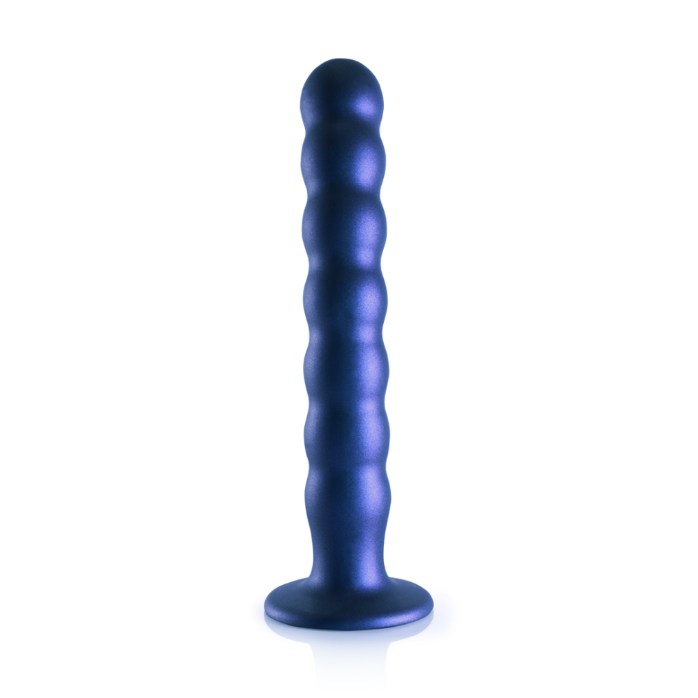 Ouch! by Shots Beaded Silicone G-Spot Dildo - 8'' / 20,5 cm - Metallic Blue