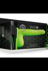 Ouch! by Shots Glow in the Dark Ribbed Hollow Strap-On with Balls - 8 / 21 cm