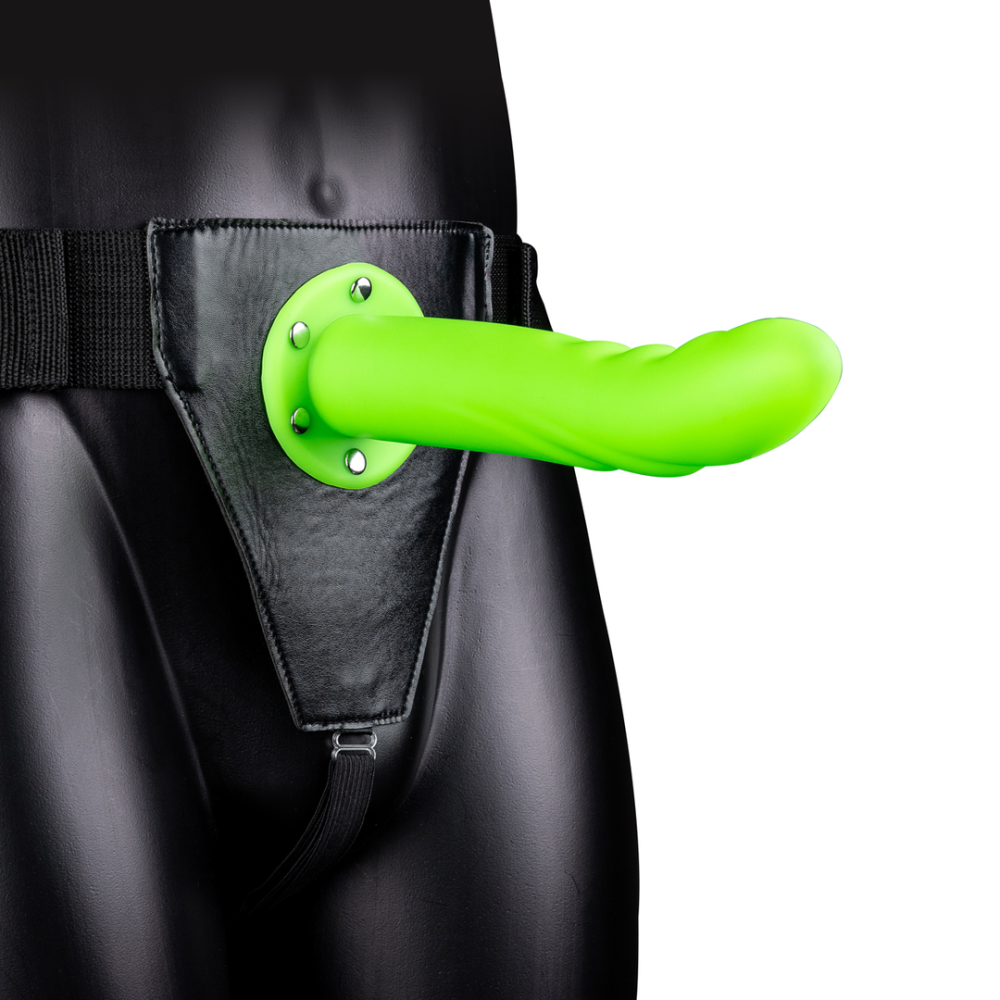 Ouch! by Shots Glow in the Dark Textured Curved Hollow Strap-On - 8 / 20 cm