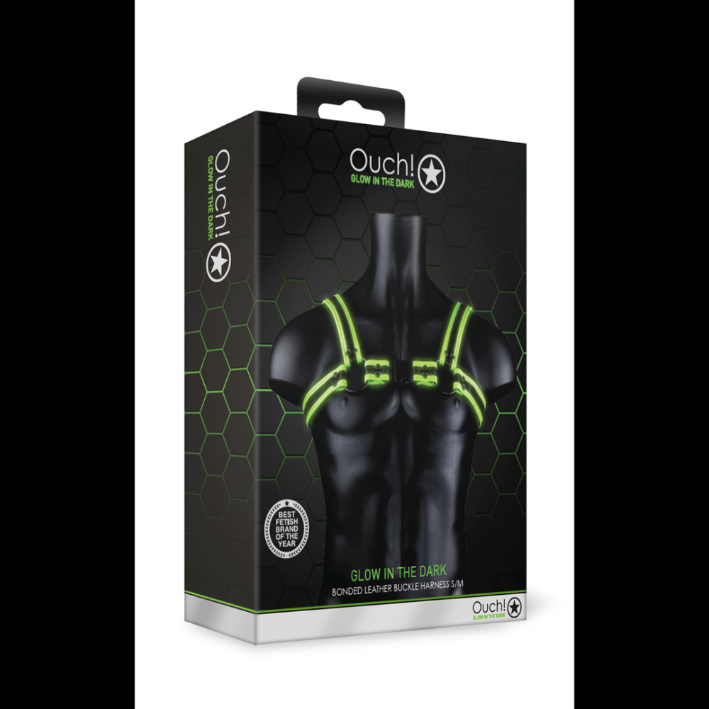 Ouch! by Shots Buckle Harness - Glow in the Dark - S/M