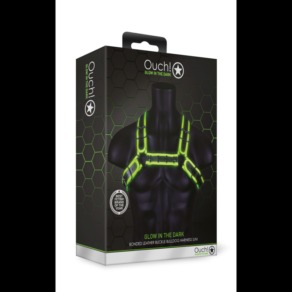 Ouch! by Shots Bulldog Harness with Buckle - Glow in the Dark - S/M