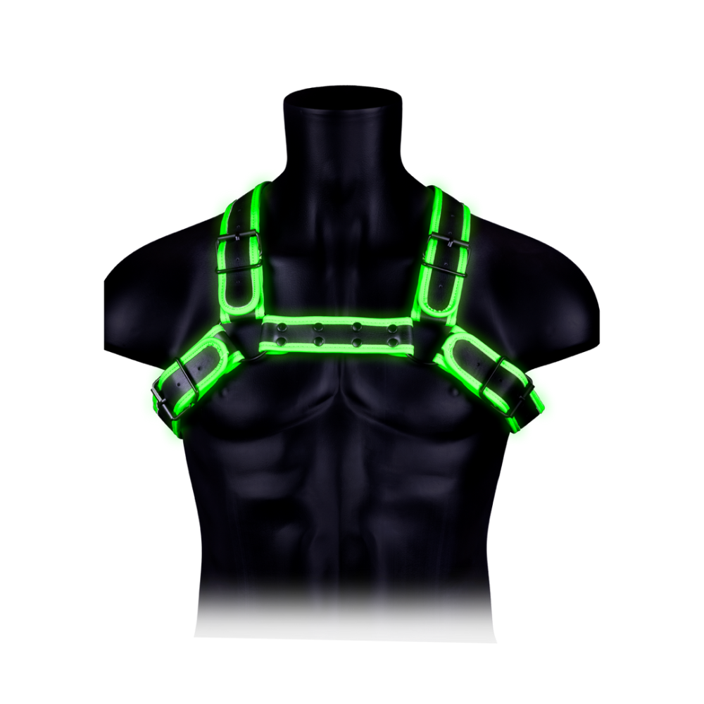 Ouch! by Shots Bulldog Harness with Buckle - Glow in the Dark - S/M