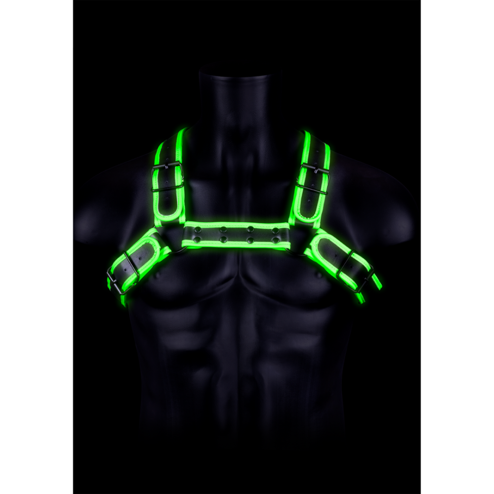 Ouch! by Shots Bulldog Harness with Buckle - Glow in the Dark - L/XL