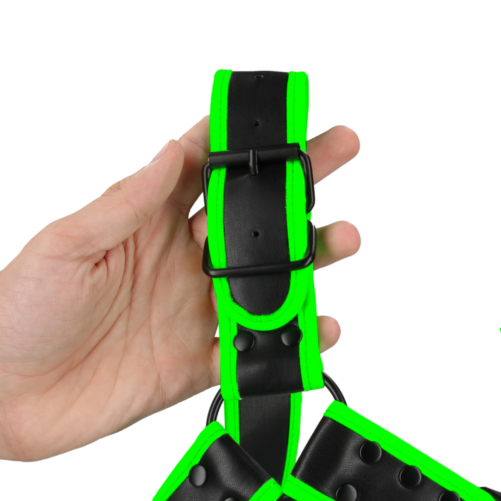 Ouch! by Shots Bulldog Harness with Buckle - Glow in the Dark - L/XL