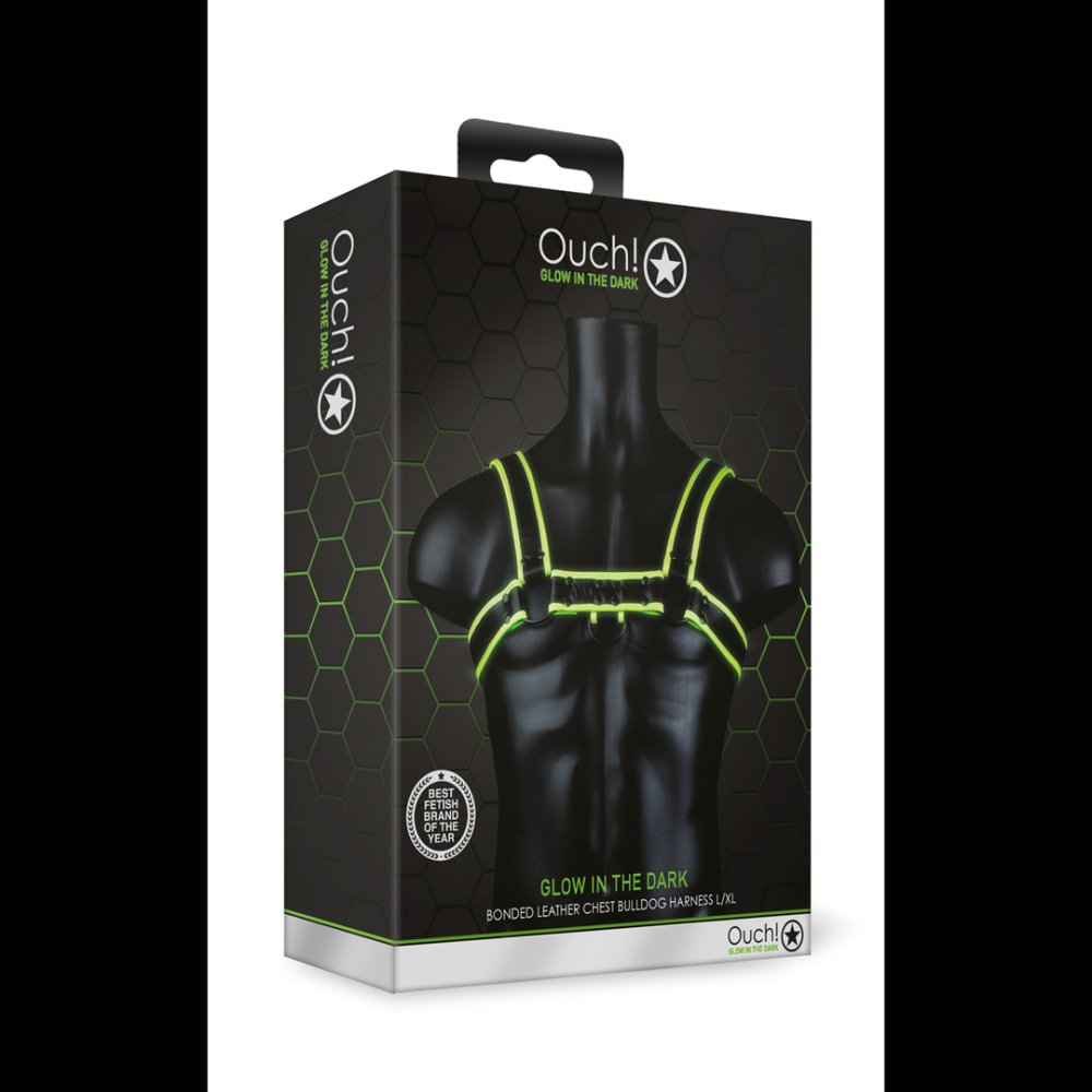Ouch! by Shots Chest Bulldog Harness - Glow in the Dark - L/XL