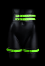 Ouch! by Shots Thigh Cuffs with Belt and Handcuffs - Glow in the Dark - S/M