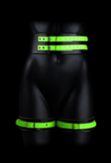 Ouch! by Shots Thigh Cuffs with Belt and Handcuffs - Glow in the Dark - L/XL
