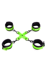 Ouch! by Shots Hand and Ankle Cuffs with Hogtie - Glow in the Dark