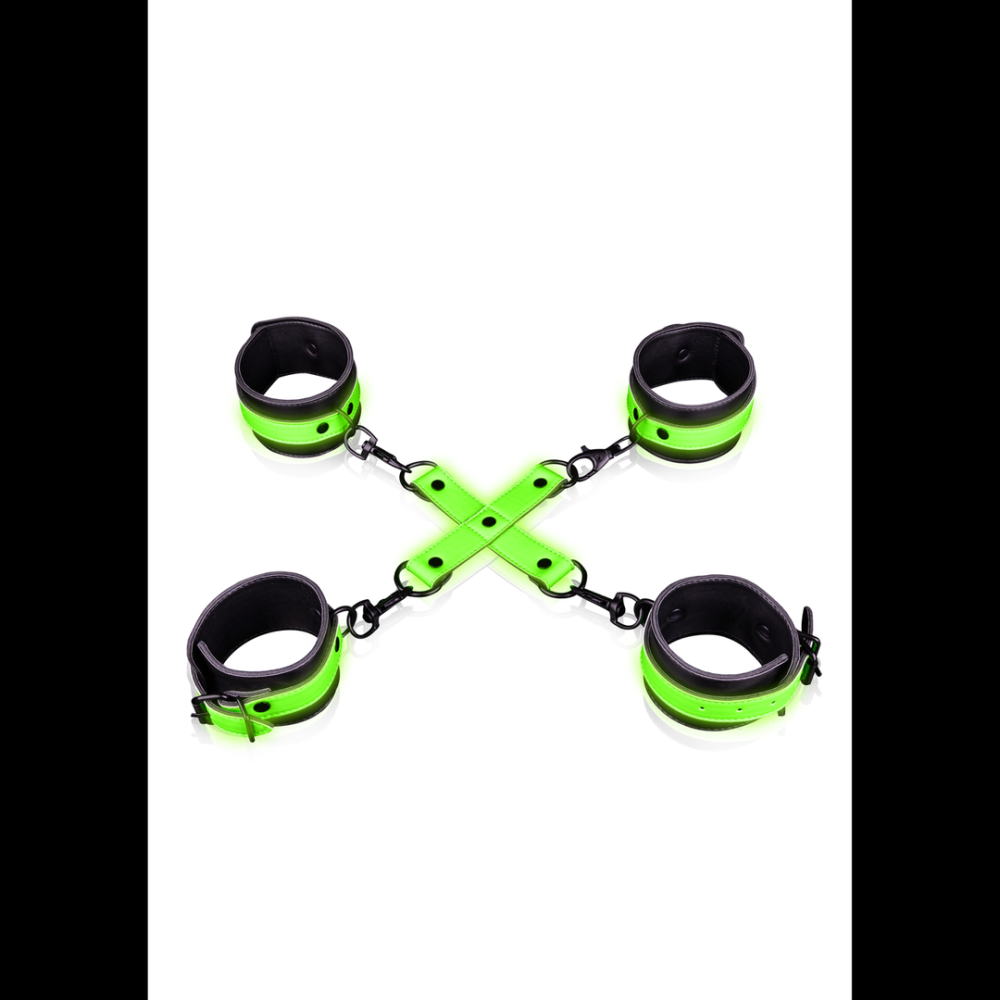 Ouch! by Shots Hand and Ankle Cuffs with Hogtie - Glow in the Dark