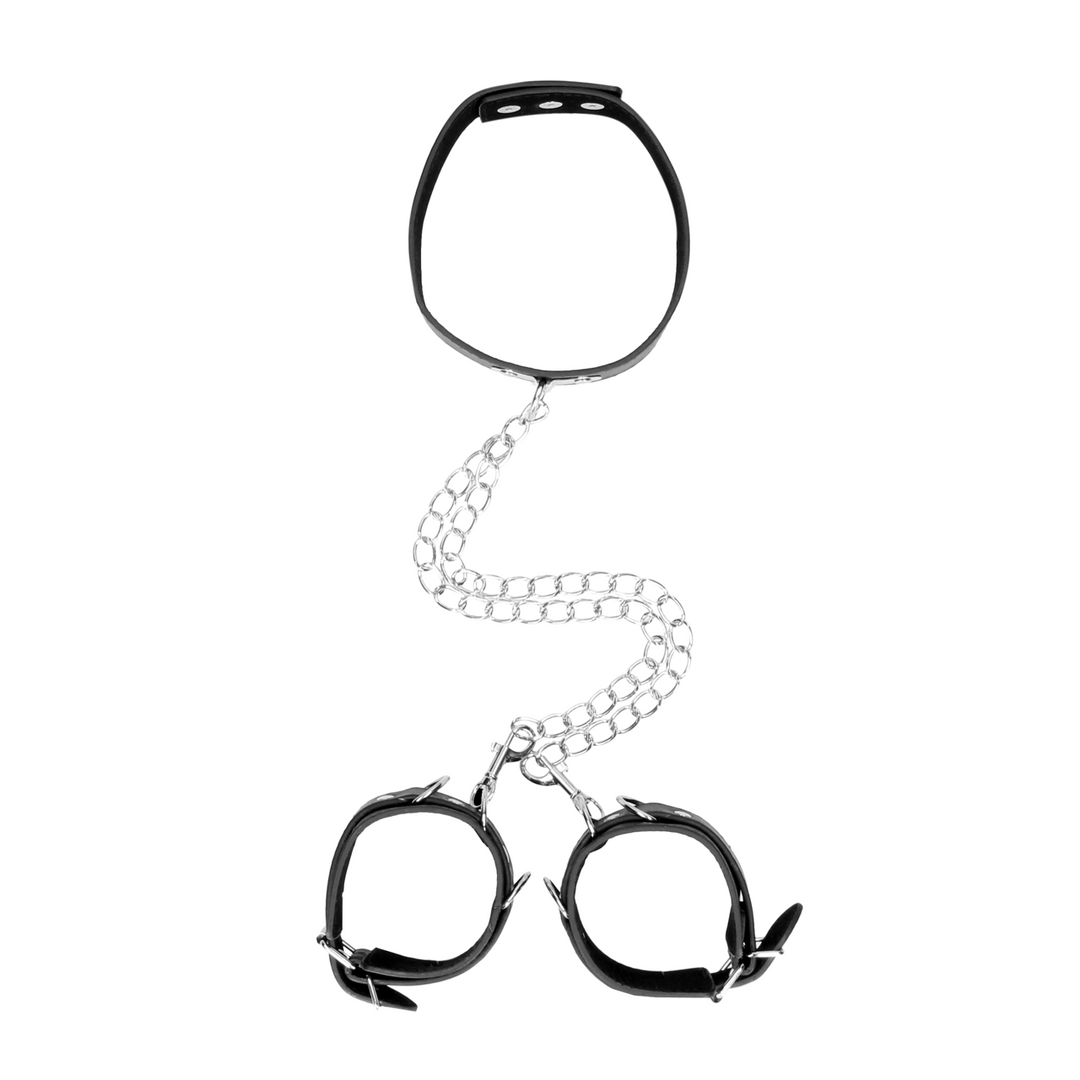 Ouch! by Shots Bonded Leather Collar with Hand Cuffs