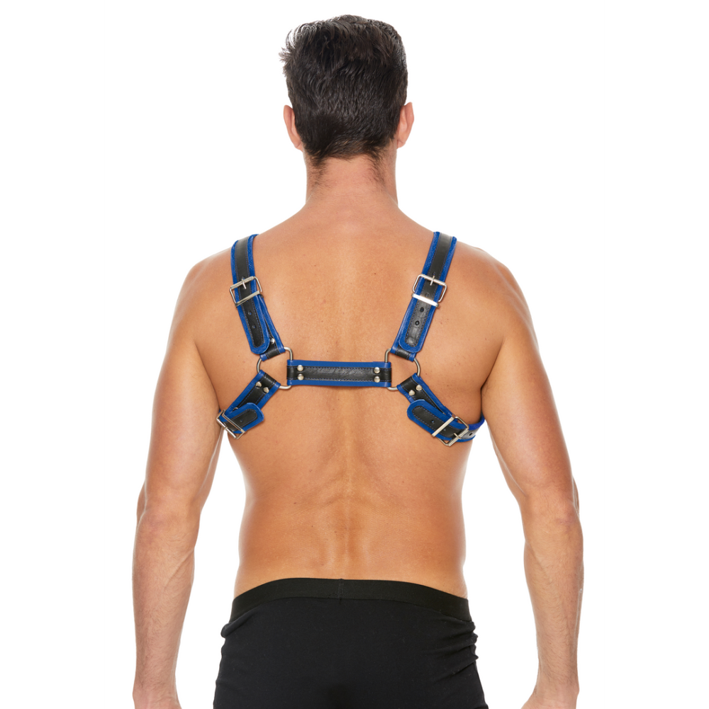 Ouch! by Shots Leather Bulldog Harness with Buckles - S/M