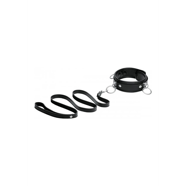 XR Brands Leren halsband met lijn