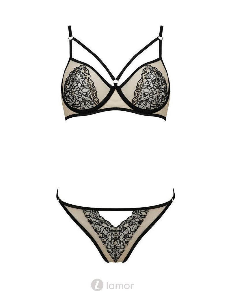 * PASSION 2-delige beige-zwart lingerie set  Lorina van Passion